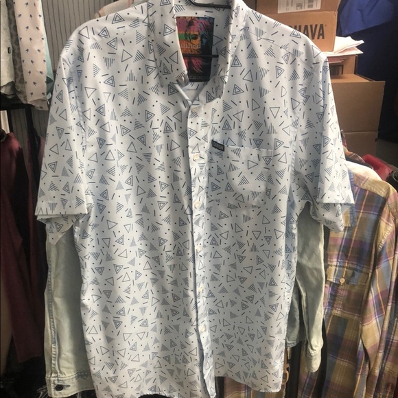 DIXXON “Tainted Love” White and Blue Casual Button Down Shirt - Picture 1 of 8